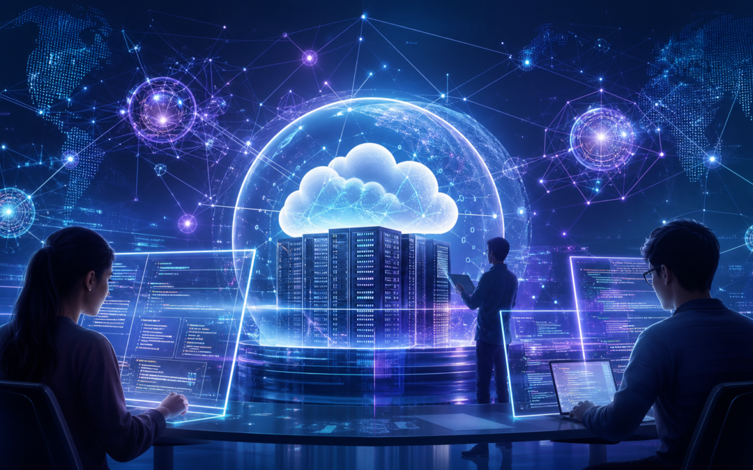 Abstract AI cloud infrastructure illustration for Claude Fable 5 article